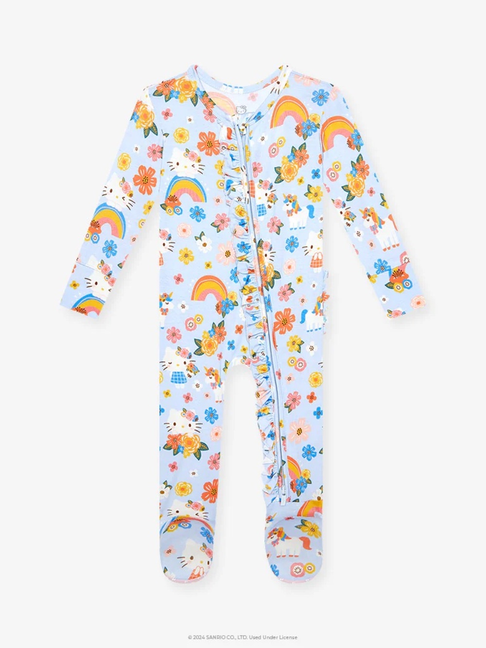 Posh Peanut Hello Kitty Floral & Rainbow Footed One-Piece and headband 0-3M